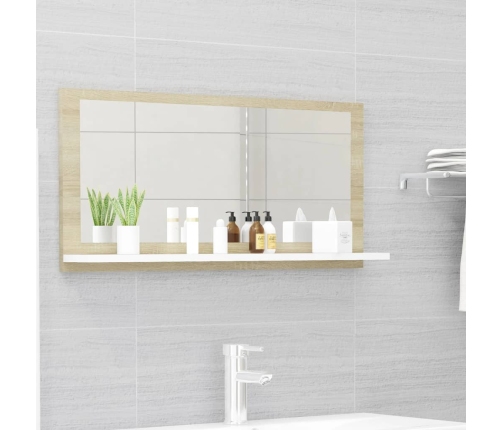 Espejo de baño madera contrachapada blanco roble 80x10,5x37 cm