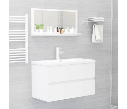 Espejo de baño madera contrachapada blanco brillo 80x10,5x37 cm