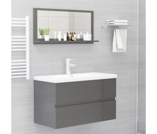 Espejo de baño madera contrachapada gris brillo 80x10,5x37 cm