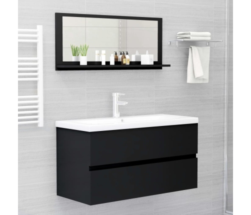 Espejo de baño madera contrachapada negro 90x10,5x37 cm