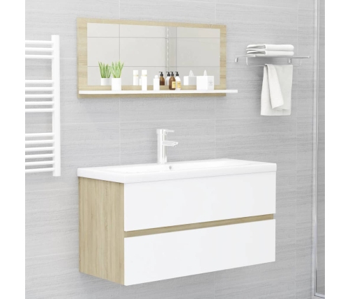 Espejo de baño madera contrachapada blanco roble 90x10,5x37 cm