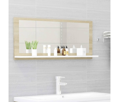 Espejo de baño madera contrachapada blanco roble 90x10,5x37 cm