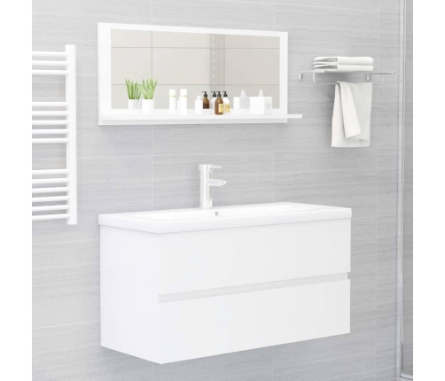 Espejo de baño madera contrachapada blanco brillo 90x10,5x37 cm