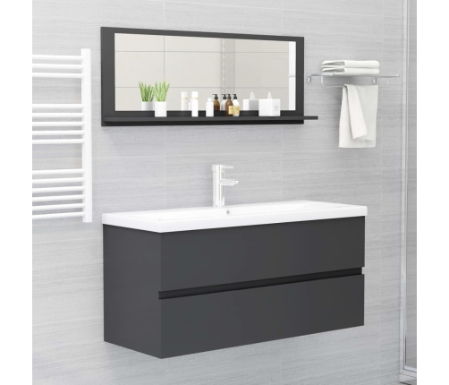 Espejo de baño madera contrachapada gris 100x10,5x37 cm