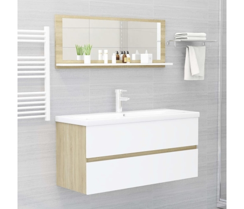 Espejo de baño madera contrachapada blanco roble 100x10,5x37 cm