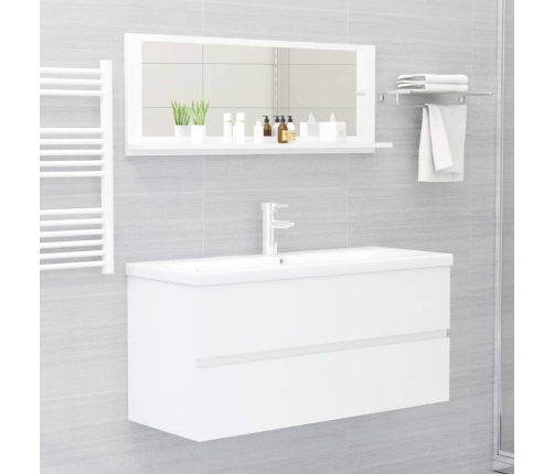 Espejo de baño contrachapada blanco brillo 100x10,5x37 cm