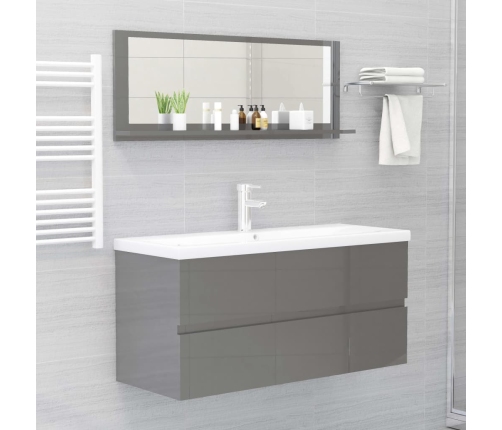 Espejo de baño madera contrachapada gris brillo 100x10,5x37 cm