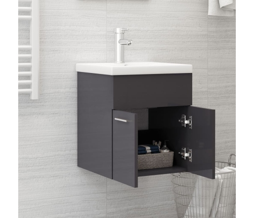 Armario para lavabo contrachapada gris brillo 41x38,5x46 cm