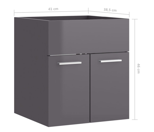 Armario para lavabo contrachapada gris brillo 41x38,5x46 cm