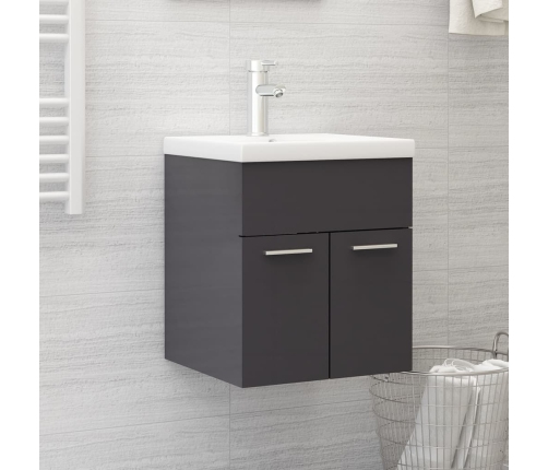 Armario para lavabo contrachapada gris brillo 41x38,5x46 cm