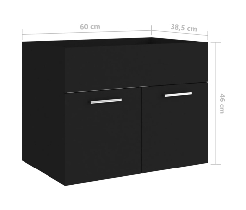 Armario para lavabo madera contrachapada negro 60x38,5x46 cm