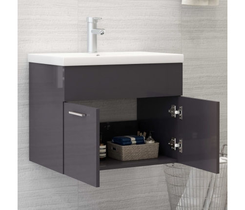 Armario para lavabo contrachapada gris brillo 60x38,5x46 cm