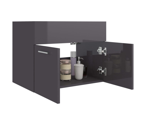 Armario para lavabo contrachapada gris brillo 60x38,5x46 cm