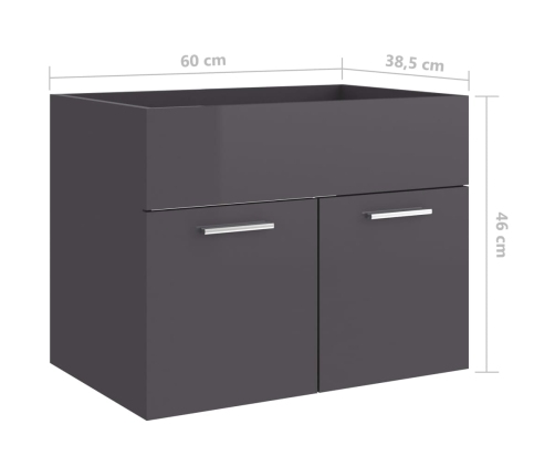 Armario para lavabo contrachapada gris brillo 60x38,5x46 cm