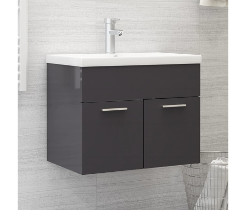 Armario para lavabo contrachapada gris brillo 60x38,5x46 cm