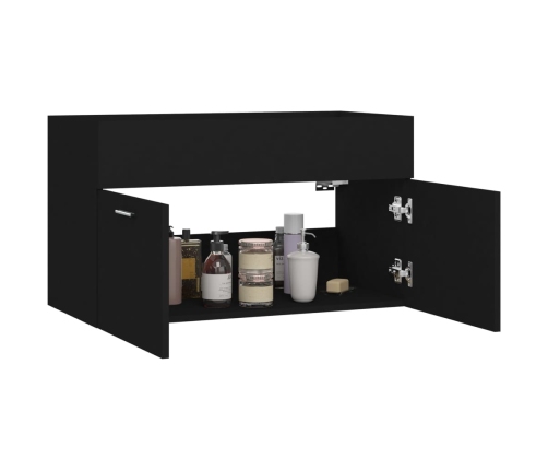 Armario para lavabo madera contrachapada negro 80x38,5x46 cm