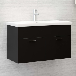 Armario para lavabo madera contrachapada negro 80x38,5x46 cm