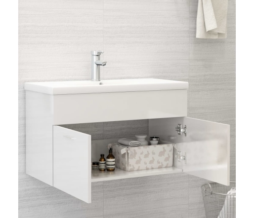 Armario para lavabo contrachapada blanco brillo 80x38,5x46 cm