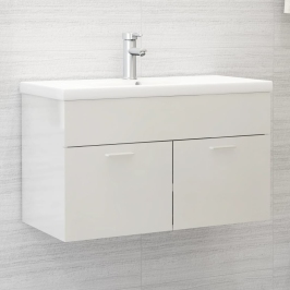 Armario para lavabo contrachapada blanco brillo 80x38,5x46 cm