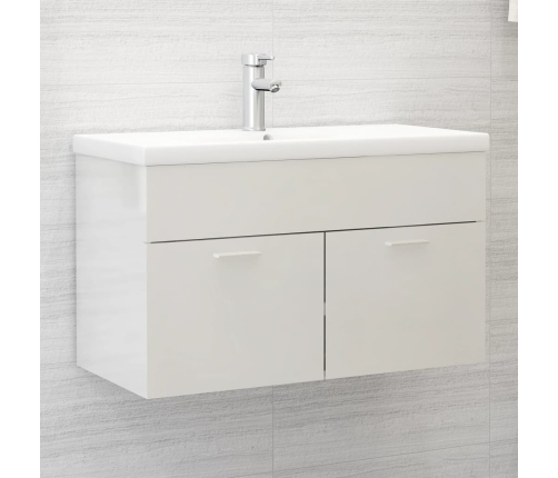 Armario para lavabo contrachapada blanco brillo 80x38,5x46 cm