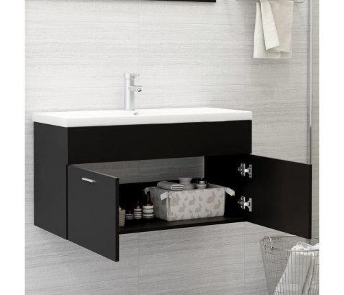 Armario para lavabo madera contrachapada negro 90x38,5x46 cm