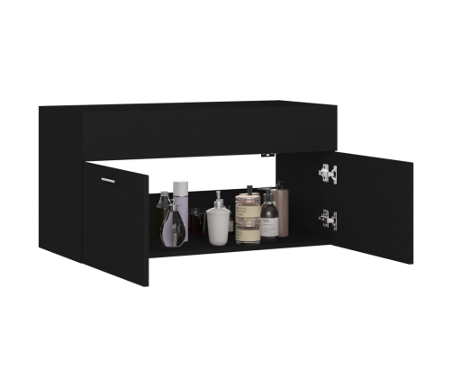 Armario para lavabo madera contrachapada negro 90x38,5x46 cm