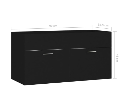 Armario para lavabo madera contrachapada negro 90x38,5x46 cm