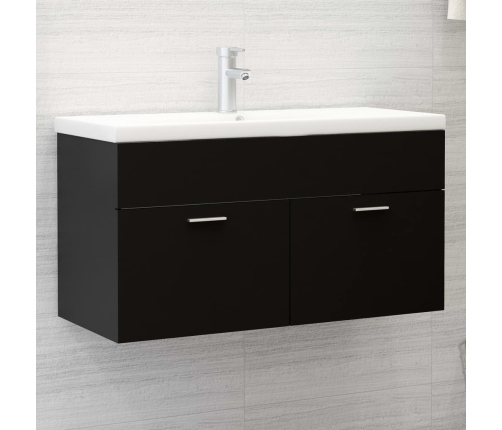 Armario para lavabo madera contrachapada negro 90x38,5x46 cm