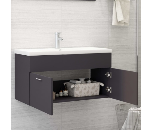 Armario para lavabo madera contrachapada gris 90x38,5x46 cm