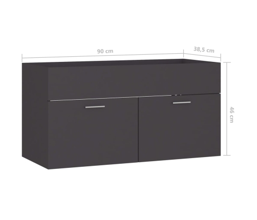 Armario para lavabo madera contrachapada gris 90x38,5x46 cm