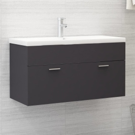 Armario para lavabo madera contrachapada gris 90x38,5x46 cm