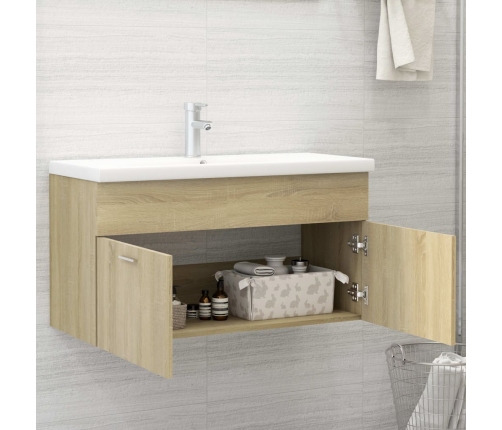 Armario para lavabo contrachapada color roble 90x38,5x46 cm