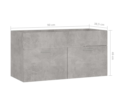 Armario para lavabo contrachapada gris hormigón 90x38,5x46 cm