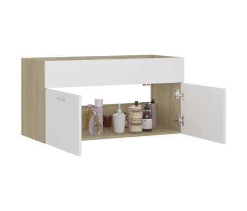 Armario para lavabo contrachapada blanco roble 90x38,5x46 cm