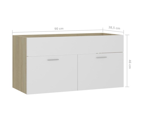 Armario para lavabo contrachapada blanco roble 90x38,5x46 cm