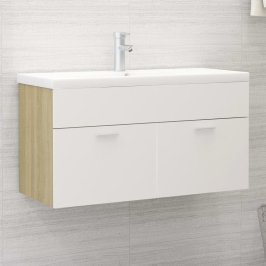 Armario para lavabo contrachapada blanco roble 90x38,5x46 cm