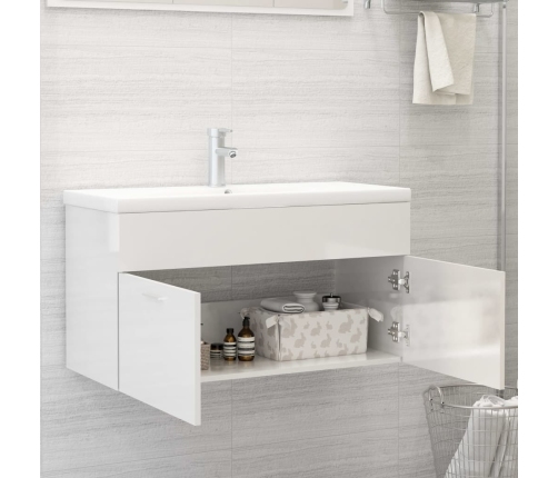 Armario para lavabo contrachapada blanco brillo 90x38,5x46 cm