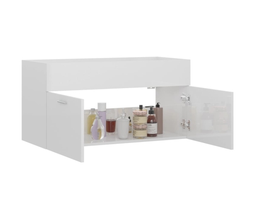 Armario para lavabo contrachapada blanco brillo 90x38,5x46 cm