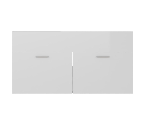 Armario para lavabo contrachapada blanco brillo 90x38,5x46 cm