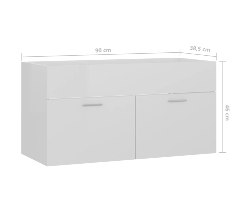 Armario para lavabo contrachapada blanco brillo 90x38,5x46 cm