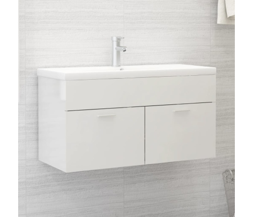 Armario para lavabo contrachapada blanco brillo 90x38,5x46 cm