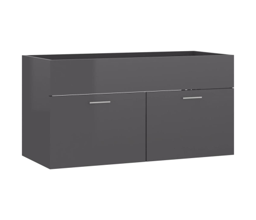 Armario para lavabo contrachapada gris brillo 90x38,5x46 cm