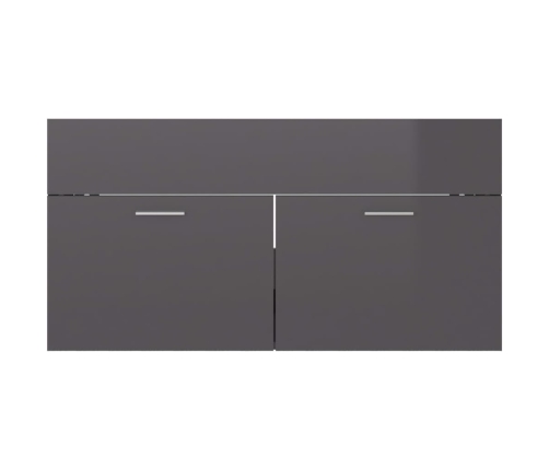 Armario para lavabo contrachapada gris brillo 90x38,5x46 cm