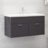 Armario para lavabo contrachapada gris brillo 90x38,5x46 cm