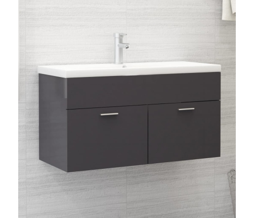 Armario para lavabo contrachapada gris brillo 90x38,5x46 cm