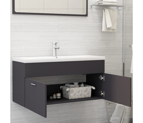 Armario para lavabo madera contrachapada gris 100x38,5x46 cm