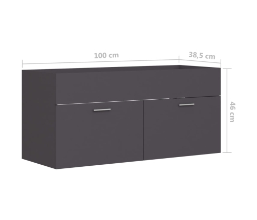 Armario para lavabo madera contrachapada gris 100x38,5x46 cm