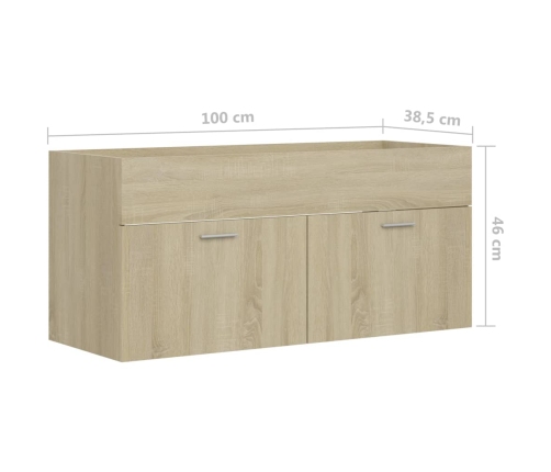 Armario para lavabo contrachapada color roble 100x38,5x46 cm