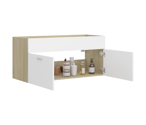 Armario para lavabo contrachapada blanco roble 100x38,5x46 cm