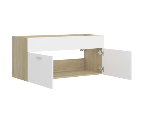 Armario para lavabo contrachapada blanco roble 100x38,5x46 cm